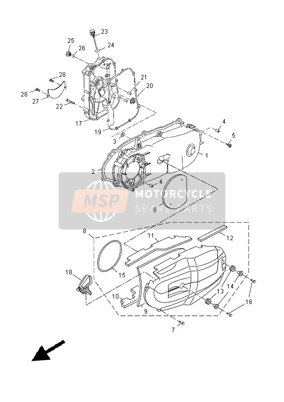 Yamaha YP125RA 2015 Tapa del cárter 1 para un 2015 Yamaha YP125RA